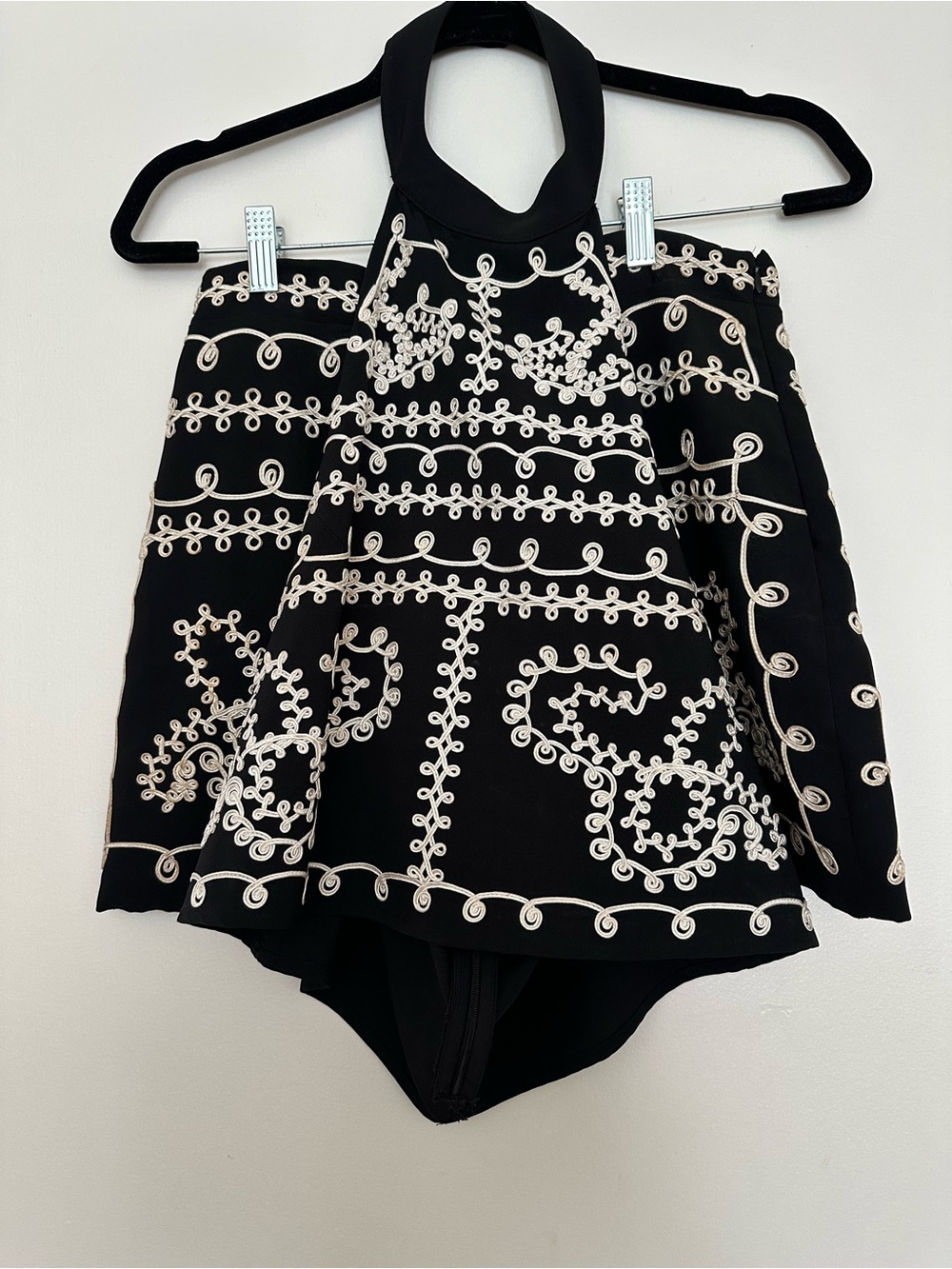 Halter Crop with Matching Skirt White Embroidery